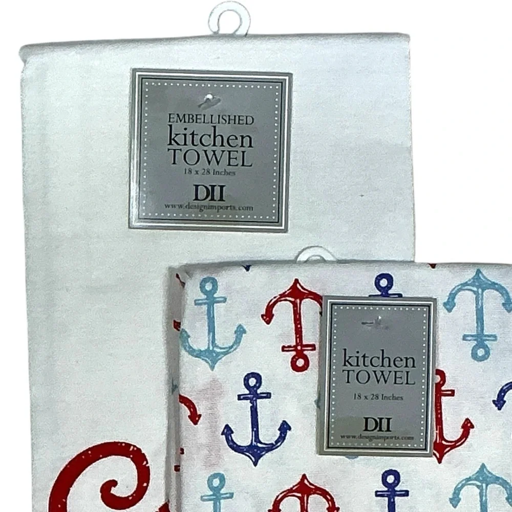 Sail Away Kitchen Towel Embellished Set Coastal Nautical Cotton Set 18 x 28 in